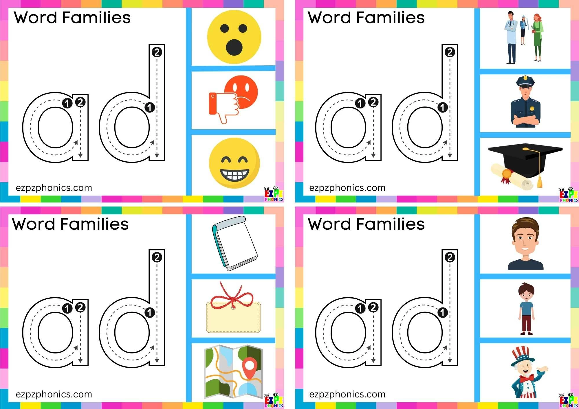 ad Word Family Trace the Letters and Clip the Image. Clip Card Activity for Kids Set 2